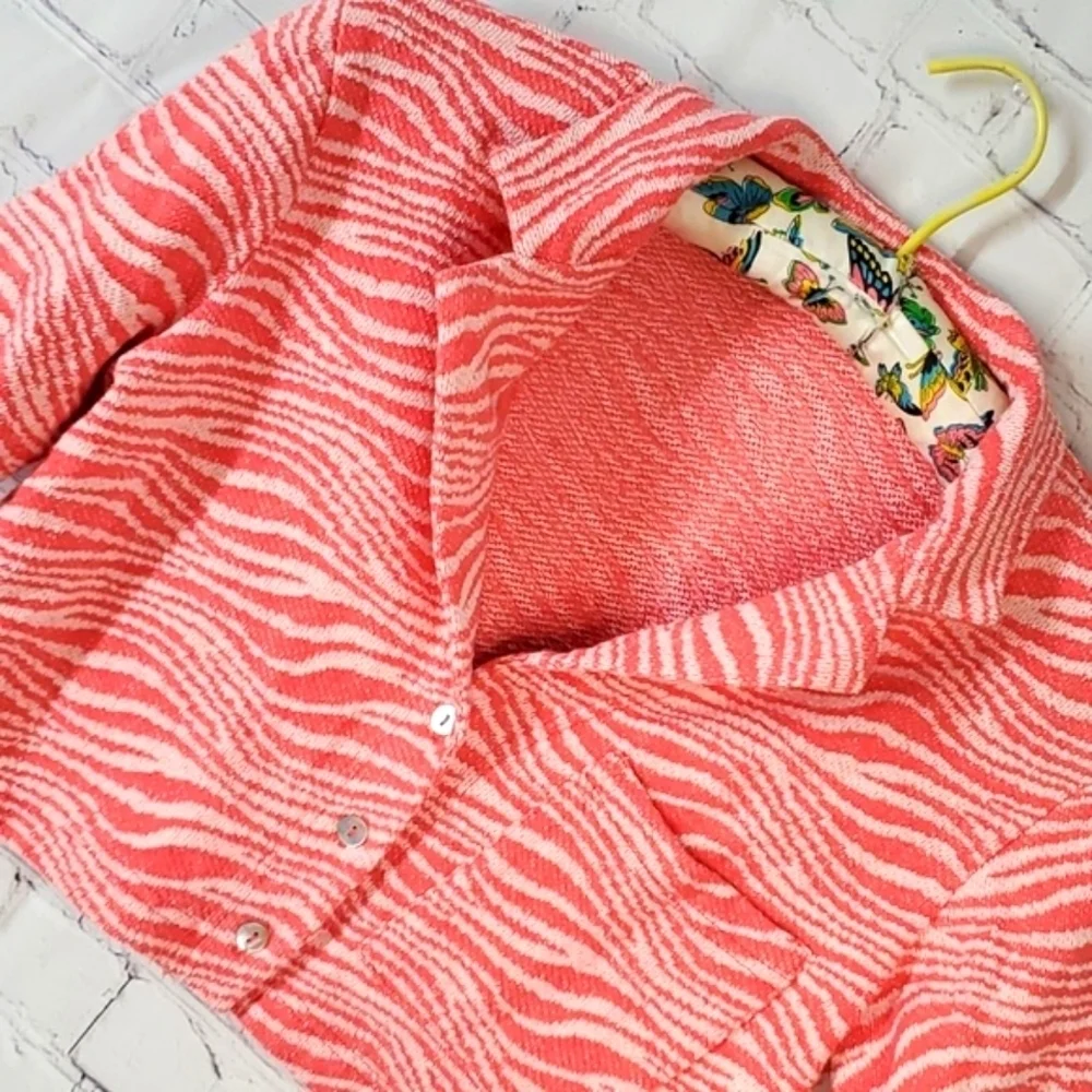 Zara Coral Zebra Print Crop Style Collared Blazer Abalone Buttons Size XS Y2K - Picture 5 of 13